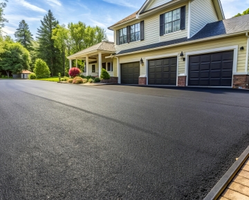 driveway with trees and house in the distance